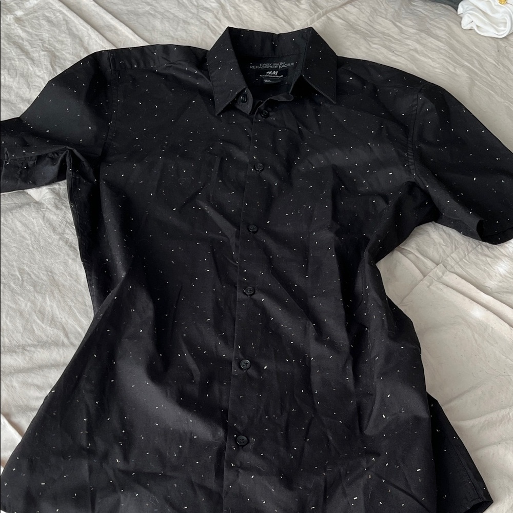 H&M Black Shirt with White Dots Slim Fit S